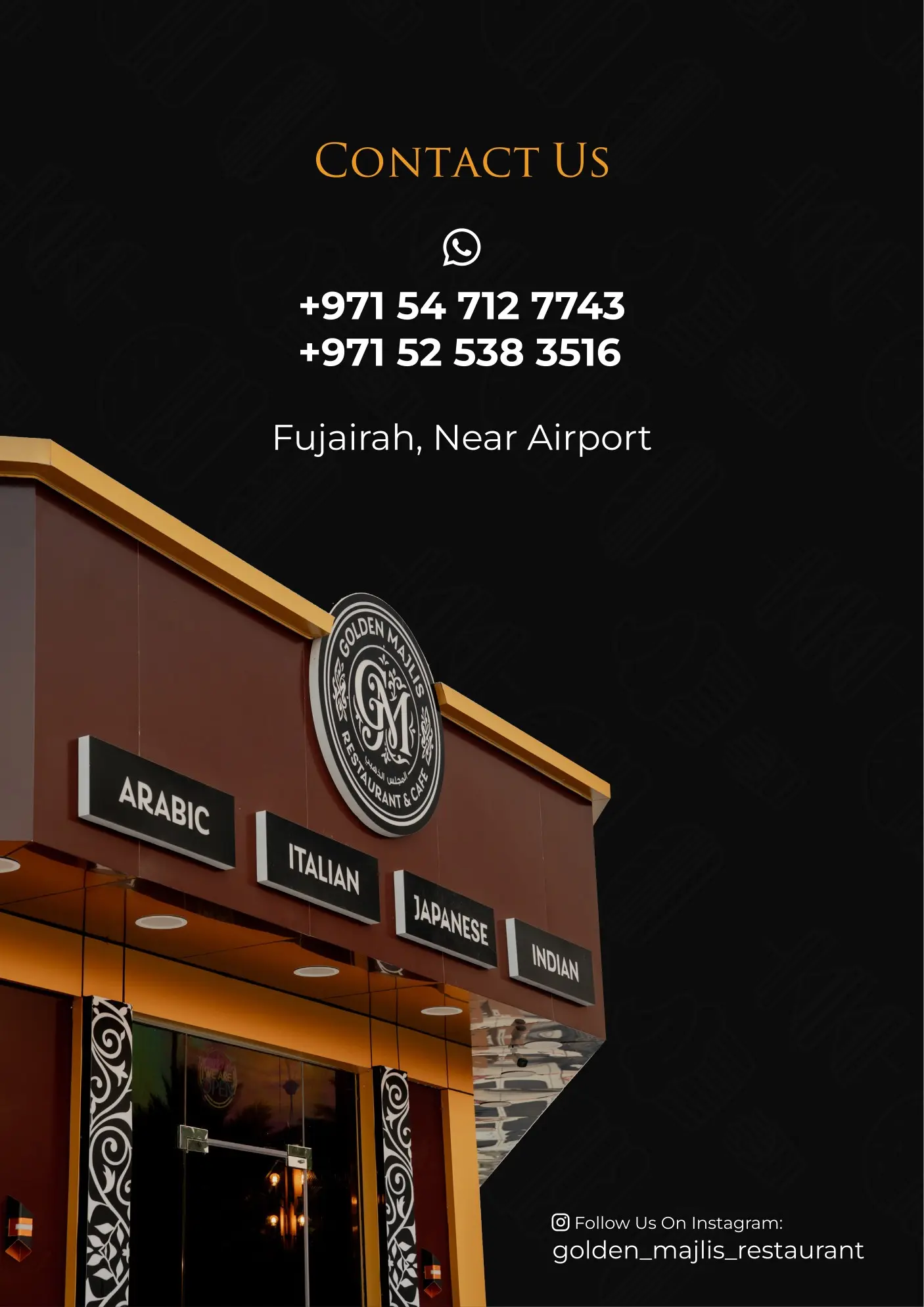 Golden Majlis menu - Contact